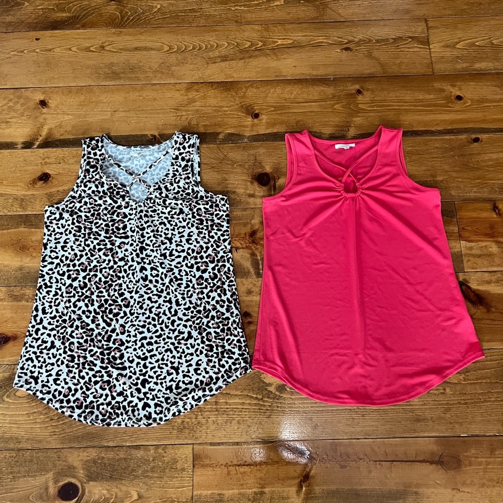 Leopard Print and Red Sleeveless Tops